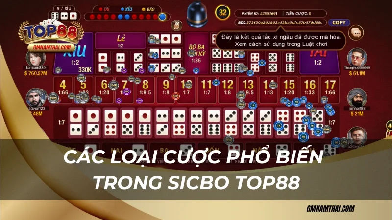 Các loại cược phổ biến trong sicbo Top88